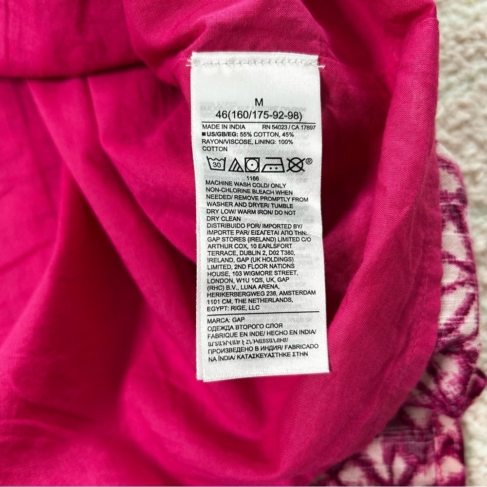 GAP Magenta Pink Floral Print Dress 3/4 Sleeves Size Medium Cotton Blend Midi - Picture 4 of 11